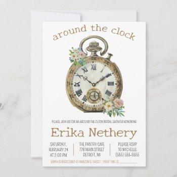 around the clock themed bridal shower invitation