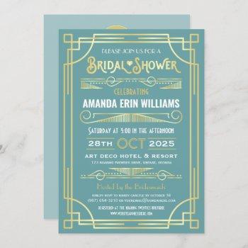 art deco bridal shower elegant gold turquoise invitation