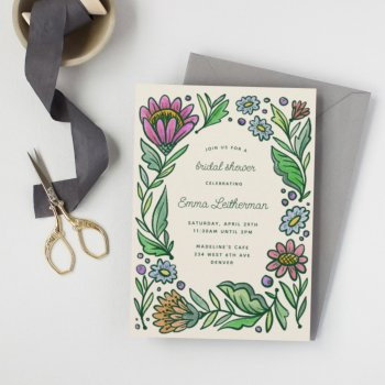artistic scandinavian folk floral bridal shower invitation