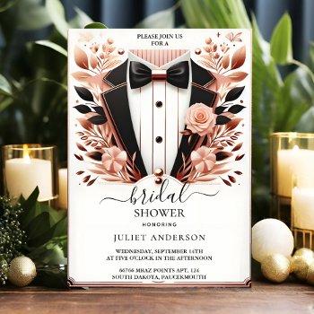 as costume men tuxedo bold black tie bridal shower invitation