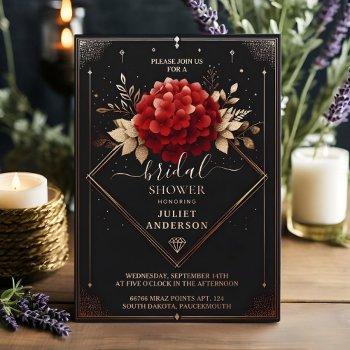 as garden diamond red black and gold bridal shower foil invitation