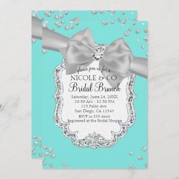 audrey blue big white bow diamonds bridal shower invitation