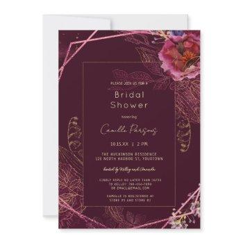 autumn dark wine floral tracery bridal shower invitation