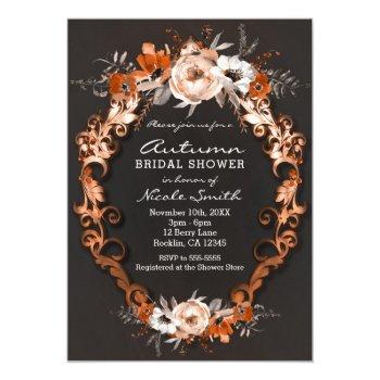 Autumn Fall Bridal Shower Orange Floral Flowers Invitation Front View