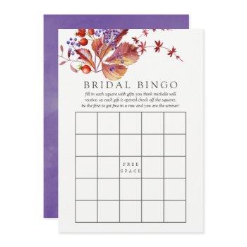 autumn - fall watercolor bridal shower bingo invitation