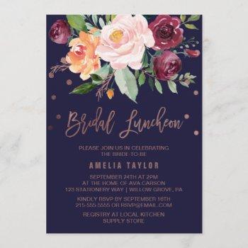autumn floral rose gold bridal luncheon invitation