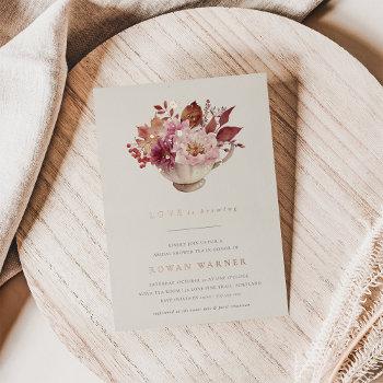 autumn floral teacup fall bridal shower tea foil invitation