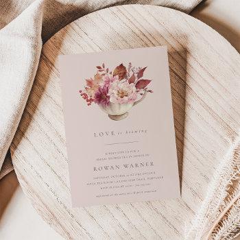 autumn floral teacup fall bridal shower tea invitation