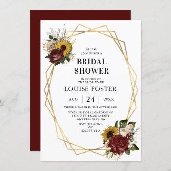 autumn florals & geometric frame bridal shower invitation