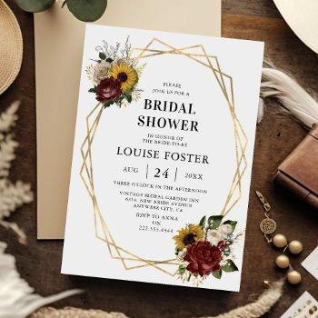 autumn florals & geometric frame bridal shower invitation