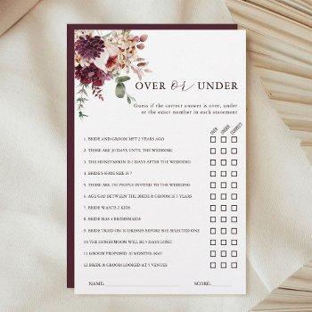 autumn romance over or under bridal shower game 