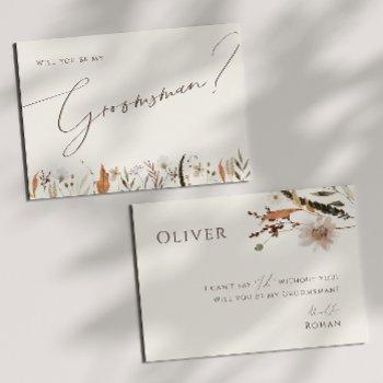 Autumn Wildflower Beige Groomsman Proposal Card Front View