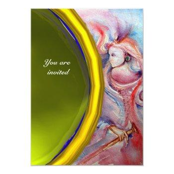 Avalon Pink Blue  Yellow Gemstone Fantasy Invitation Front View