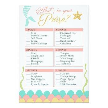 Baby Shower Game Whats In Your Purse Mermaid Coral Front View