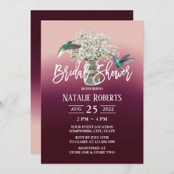 baby's breath & love birds wine red bridal shower invitation