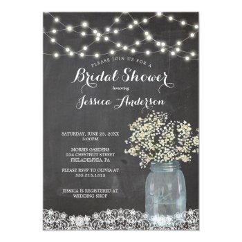 Baby's Breath Rustic Mason Jar Bridal Shower Invit Invitation Front View