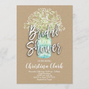 baby's breath rustic mason jar bridal shower invitation