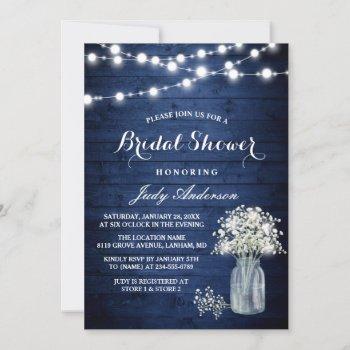babys breath rustic navy blue lights bridal shower invitation