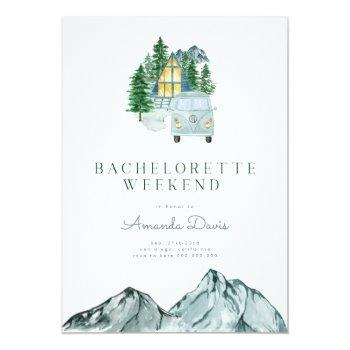 Bachelorette Weekend In Woods Mountain Camping Invitation Front View