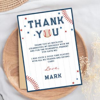 Baseball Boys Birthday Thank You Card Front View