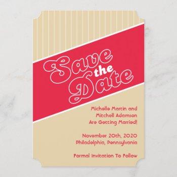 baseball inspired save the date (red / beige) invitation
