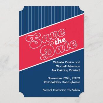 baseball inspired save the date (red / navy blue) invitation