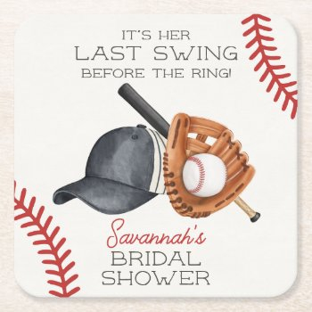 baseball last swing before the ring bridal shower square paper coaster