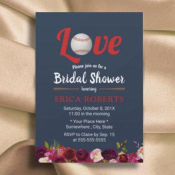 baseball love burgundy floral navy bridal shower invitation