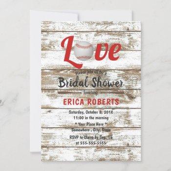 baseball love rustic sports wedding bridal shower invitation