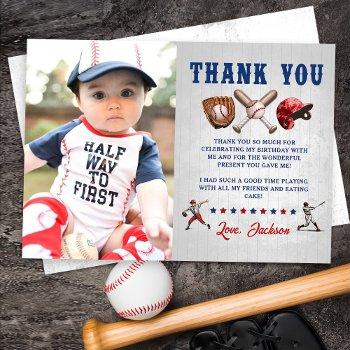 baseball rookie birthday photo thank you card