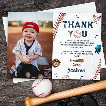 Baseball Rookie Boys Birthday Photo Thank You Card Front View