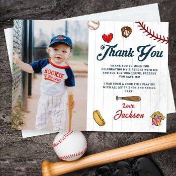 Baseball Rookie Boys Birthday Thank You Card Front View