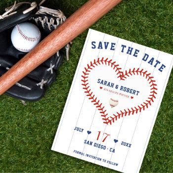 Baseball Softball Sport Heart Pinstripe Wedding Save The Date Front View