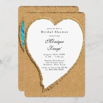 beach and sand heart bridal shower invitation