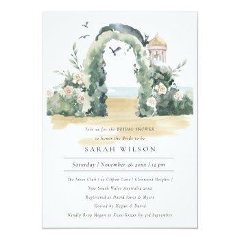 Beach Floral Arch Botanical Bridal Shower Invite Front View