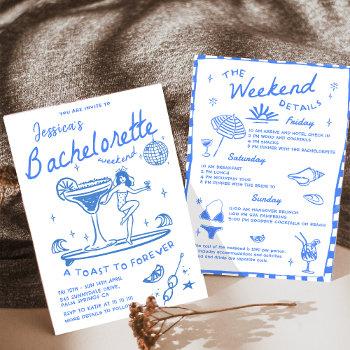 beach last toast funky bachelorette weekend invitation