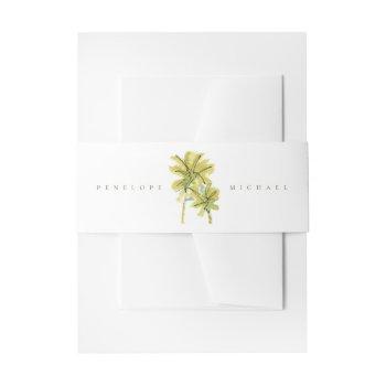 beach palm trees tropical watercolor wedding invitation belly band