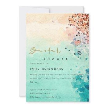 beach sand rock watercolor bridal shower invite