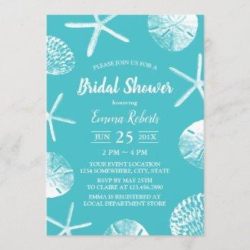 beach seashells elegant turquoise bridal shower invitation