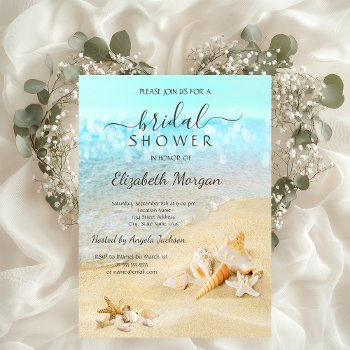 Beach Seashells Sand Bridal Shower   Invitation Front View