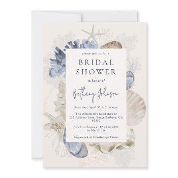 beach shells coral bridal shower invitation