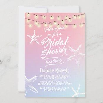 beach starfish pastel holographic bridal shower invitation