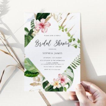 beach tropical palm leaves frame bridal shower invitation