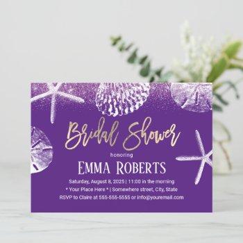 beach wedding bridal shower purple seashells invitation