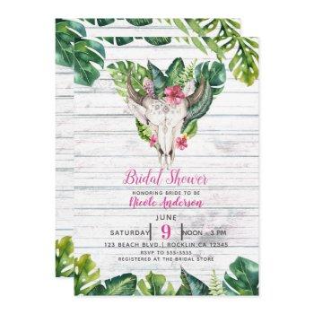 beachy wood boho skull tropical floral leaves invitation