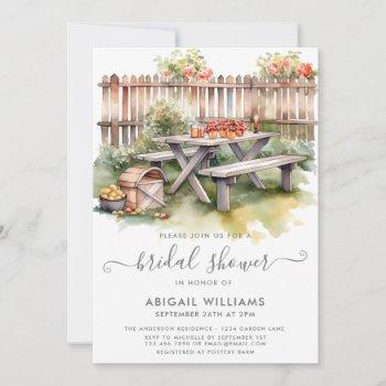 beautiful picnic backyard red floral bridal shower invitation