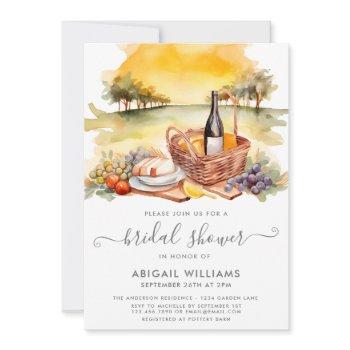 beautiful watercolor picnic wine bridal shower invitation