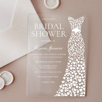 beautiful white heart dress bridal shower acrylic invitations