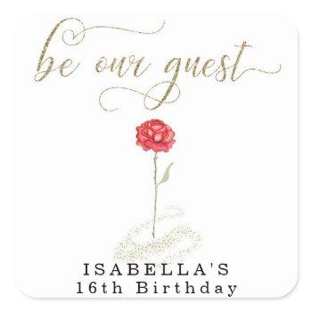 beauty & the beast birthday bridal wedding square sticker
