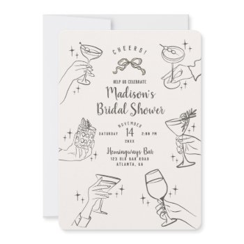 beige retro cocktail party bridal shower invite